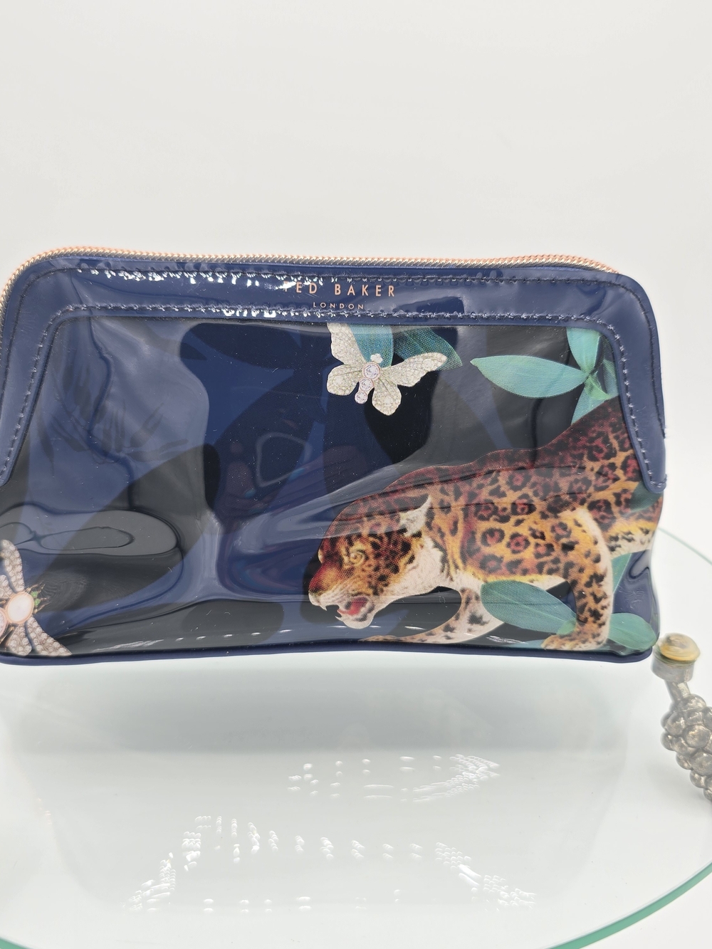 Ted Baker Navy Cosmetic Pouch with Leopard and Floral Motif Make Up Travel Bag